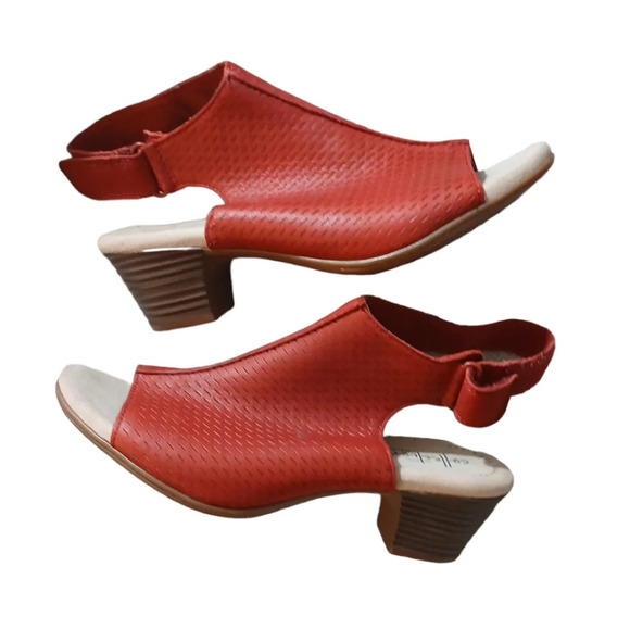 Clarks Collection Women's Valarie Heeled Red Leather Sandals size 6 - Picture 1 of 10